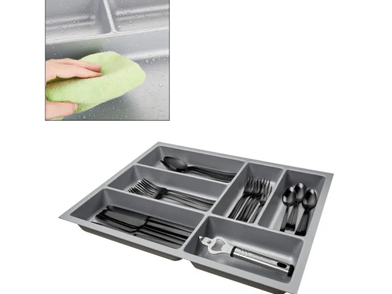 SOTECH ORGA-BOX-2 Besteckeinsatz Tiefe 462 mm Höhe 50,5 mm Für Nobilia Küchen Canvas Struktur Silbergrau Breite 359 mm