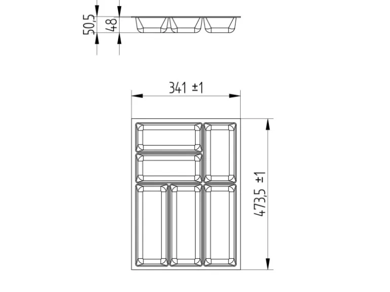 SOTECH ORGA-BOX-3 Besteckeinsätze Tiefe 473 mm Höhe 50,5 mm Anthrazit Schubladeneinsätze Breite 341 mm