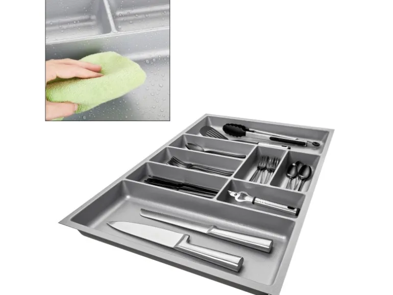 SOTECH ORGA-BOX-2 Besteckeinsatz Tiefe 462 mm Höhe 50,5 mm Für Nobilia Küchen Canvas Struktur Silbergrau Breite 709 mm