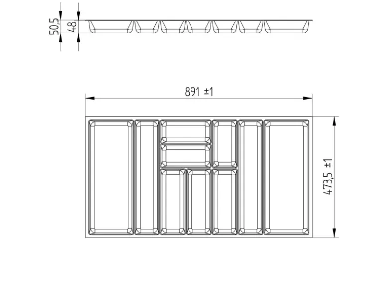 SOTECH ORGA-BOX-3 Besteckeinsätze Tiefe 473 mm Höhe 50,5 mm Anthrazit Schubladeneinsätze Breite 891 mm