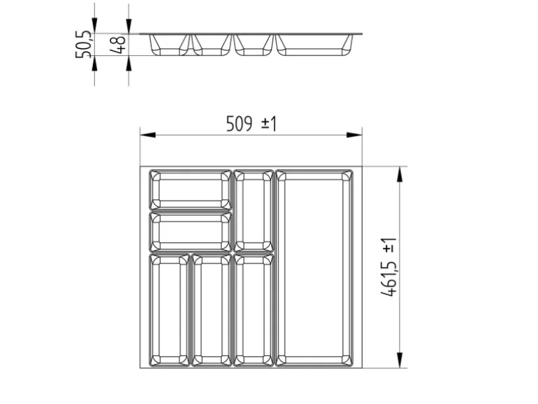 SOTECH ORGA-BOX-2 Besteckeinsatz Tiefe 462 mm Höhe 50,5 mm Für Nobilia Küchen Canvas Struktur Silbergrau Breite 509 mm