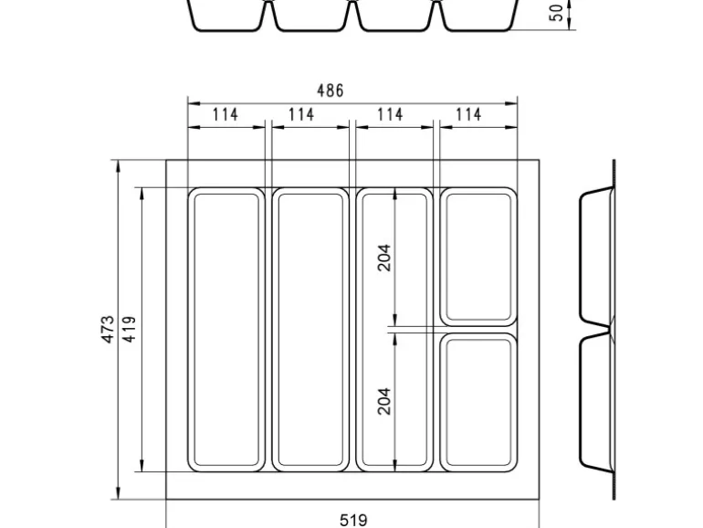SOTECH ORGA-BOX I Mehrzweckeinsatz Besteckeinsatz 519 x 50 x 473 mm Lavagrau Für Blum 60er Korpusbreite