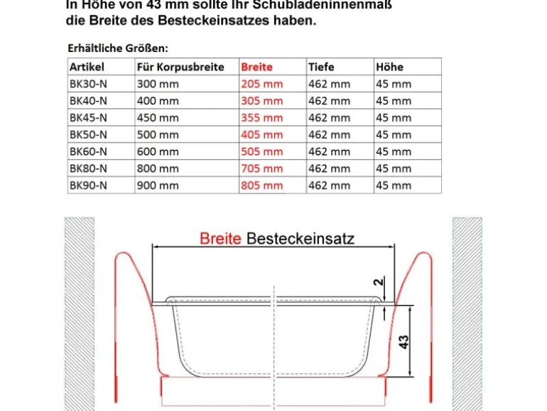 SOTECH ORGA-BOX II Besteckeinsatz 500 mm Höhe 45 mm Silbergrau Für Nobilia Schubladen