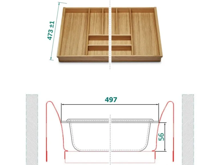 SOTECH ORGA-BOX III Eiche Besteckeinsatz 600 mm Höhe 56 mm Für Nobilia Ab 2013 Pronorm und Brigitte Küchen