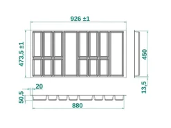 SOTECH ORGA-BOX IV UNIVERSAL Besteckeinsatz 1000 mm Höhe 53 mm Schubkasteneinsatz Besteckeinteilung