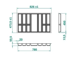 SOTECH ORGA-BOX IV UNIVERSAL Besteckeinsatz 900 mm Höhe 53 mm Schubkasteneinsatz Besteckeinteilung