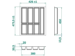 SOTECH ORGA-BOX IV UNIVERSAL Besteckeinsatz 500 mm Höhe 53 mm Schubkasteneinsatz Besteckeinteilung