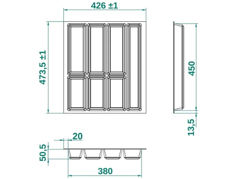 SOTECH ORGA-BOX IV UNIVERSAL Besteckeinsatz 500 mm Höhe 53 mm Schubkasteneinsatz Besteckeinteilung