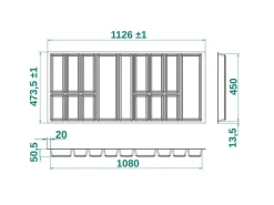 SOTECH ORGA-BOX IV UNIVERSAL Besteckeinsatz 1200 mm Höhe 53 mm Schubkasteneinsatz Besteckeinteilung