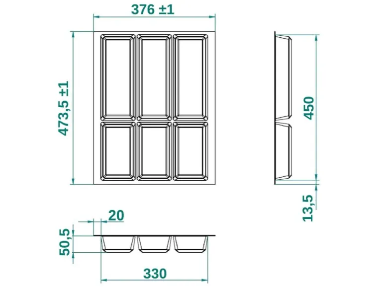 SOTECH ORGA-BOX IV UNIVERSAL Besteckeinsatz 450 mm Höhe 53 mm Schubkasteneinsatz Besteckeinteilung