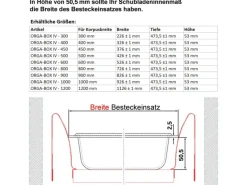 SOTECH ORGA-BOX IV UNIVERSAL Besteckeinsatz 450 mm Höhe 53 mm Schubkasteneinsatz Besteckeinteilung