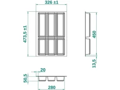 SOTECH ORGA-BOX IV UNIVERSAL Besteckeinsatz 400 mm Höhe 53 mm Schubkasteneinsatz Besteckeinteilung
