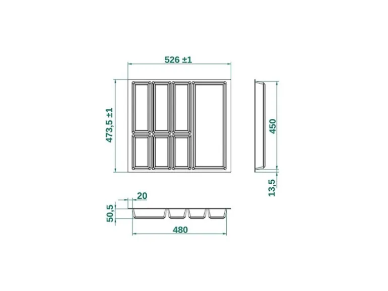 SOTECH ORGA-BOX IV UNIVERSAL Besteckeinsatz 600 mm Höhe 53 mm Schubkasteneinsatz Besteckeinteilung