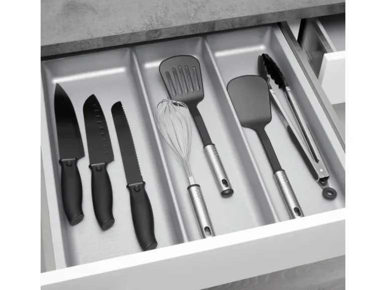SOTECH ORGA-BOX-2 Multifunktionseinsatz Tiefe 462mm Höhe 50,5mm Für Nobilia Küchen Canvas Struktur Silbergrau 509mm