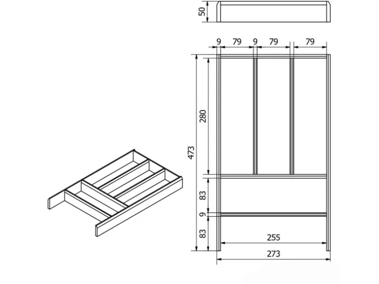 SOTECH Schubladen Besteckeinsatz 473 x 273 x 50 mm Aus Massivholz Eiche Lackiert
