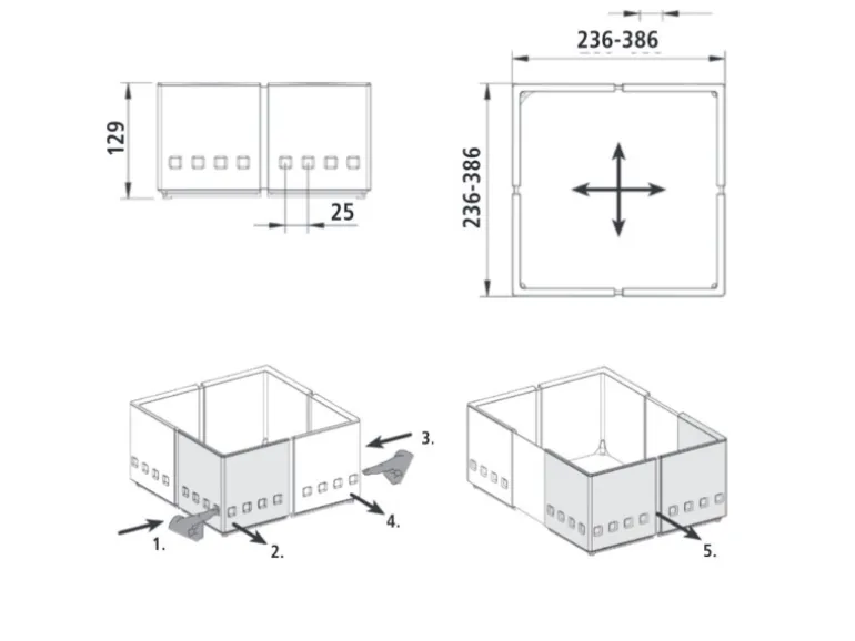 SOTECH 1x Organisationsrahmen CuisioFlex 129 mm Höhe Stufenlos Verstellbar von 236 - 386 mm inkl. Anti-Rutsch-Füße
