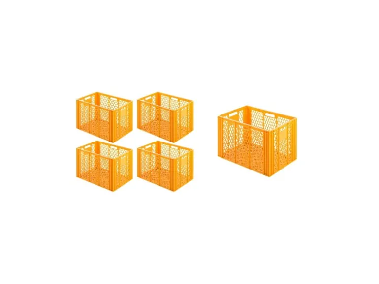 SparSet 5 x Eurobehälter Bäcker- und Konditorenkasten HxBxT 42,1 x 40 x 60 85 Liter Gelb-Orange Brötchenkiste Sstapelbare Bäckerkiste