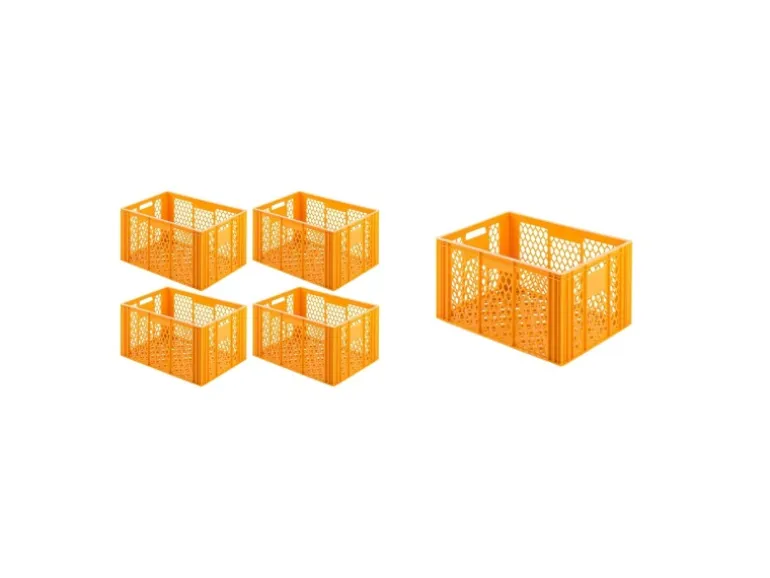 SparSet 5 x Eurobehälter Bäcker- und Konditorenkasten HxBxT 34,9 x 40 x 60 70 Liter Gelb-Orange Brötchenkiste Sstapelbare Bäckerkiste