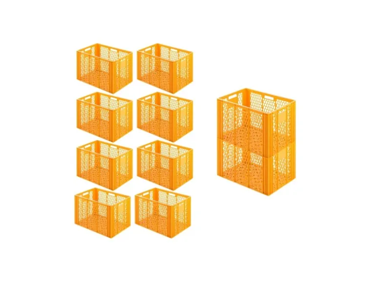 SparSet 10 x Eurobehälter Bäcker- und Konditorenkasten HxBxT 42,1 x 40 x 60 85 Liter Gelb-Orange Brötchenkiste Sstapelbare Bäckerkiste