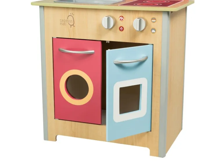Teamson Kids Little Chef Porto Klassik Interaktive Holzspielküche Rot