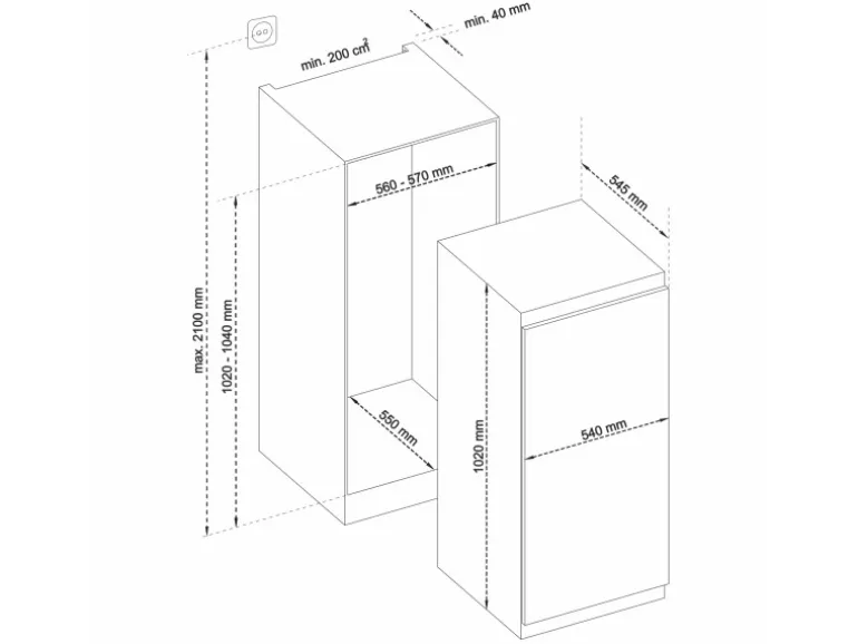 Telefunken Einbaukühlschrank 102cm Nische 154L Schlepptür EK102S160E