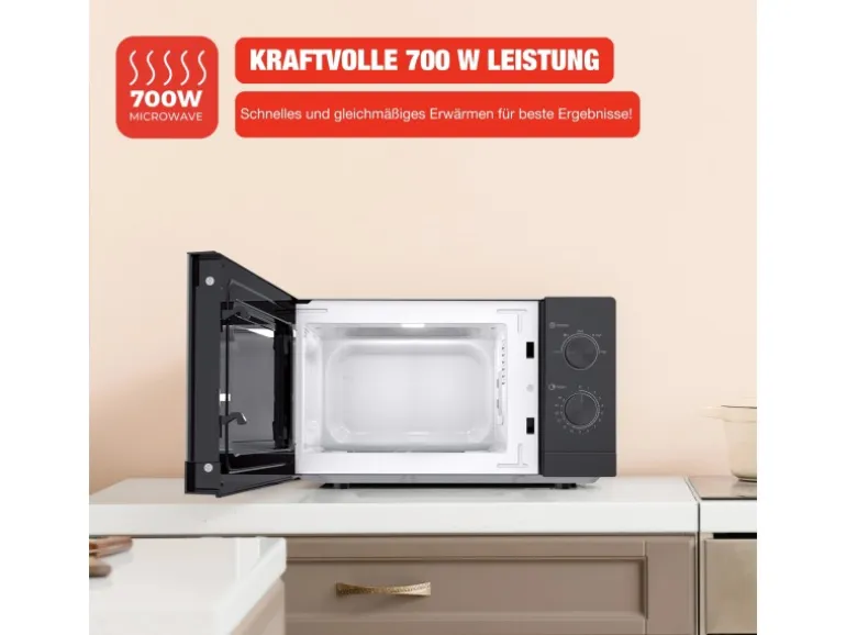 Telefunken Mikrowelle Solo Mikrowellengerät Klein mit 20 L Garraum 700 W 5 Leistungsstufen Schwarz B-MW-20-G-B