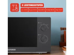 Telefunken Mikrowelle Solo Mikrowellengerät Klein mit 20 L Garraum 700 W 5 Leistungsstufen Schwarz B-MW-20-G-B