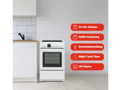 Telefunken Standherd mit Glaskeramik-Kochfeld Elektroherd Freistehend 50 cm Breit Herd mit Backofen und Kochfeld