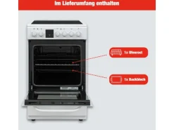 Telefunken Standherd mit Glaskeramik-Kochfeld Elektroherd Freistehend 50 cm Breit Herd mit Backofen und Kochfeld
