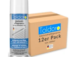 Toldoro 12x Edelstahl Pflegespray 400ml Edelstahlreiniger für Küche oder Grill Edelstahlpflege Spray als Reinigungsmittel oder Metallreiniger