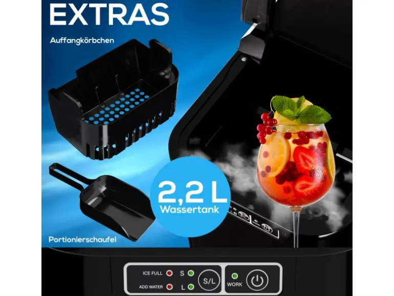 TroniTechnik Eiswürfelmaschine Ice Maker Eiswürfelbereiter Schwarz Kunststoff