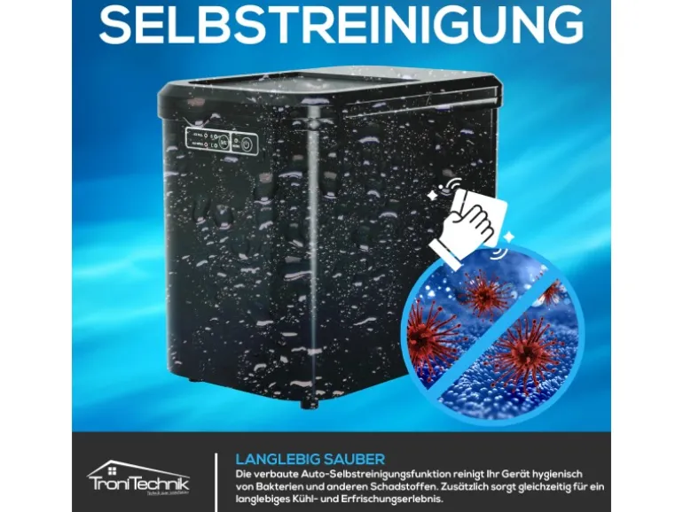 TroniTechnik Eiswürfelmaschine Ice Maker Eiswürfelbereiter Schwarz Kunststoff