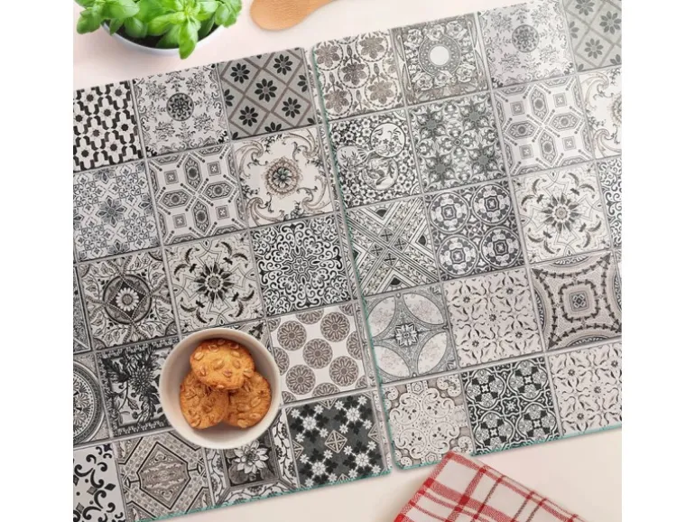 Tulup Herdabdeckplatte SET aus 2 Stück 40x52 cm Schneidebrett Glas Schutzplatte Küchenutensilien Keramikfliesen