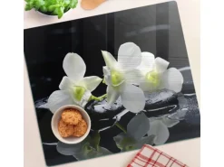Tulup Herdabdeckplatte 60x52 cm Schneidebrett Glas Schutzplatte Küchenutensilien Spritzschutz Abdeckung Orchidee