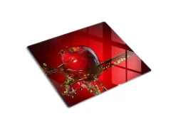 Tulup Herdabdeckplatte 60x52 cm Schneidebrett Glas Schutzplatte Küchenutensilien Spritzschutz Apfel und Wasser
