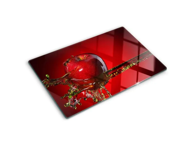 Tulup Herdabdeckplatte 80x52 cm Schneidebrett aus Glas Schutzplatte Küchenutensilien Spritzschutz Apfel und Wasser