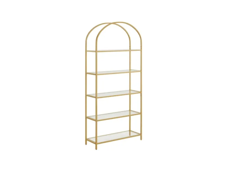 Vasagle Bücherregal 5 Ablagen Hartglas 30,2 cm x 83 cm x 183,5 cm Gold