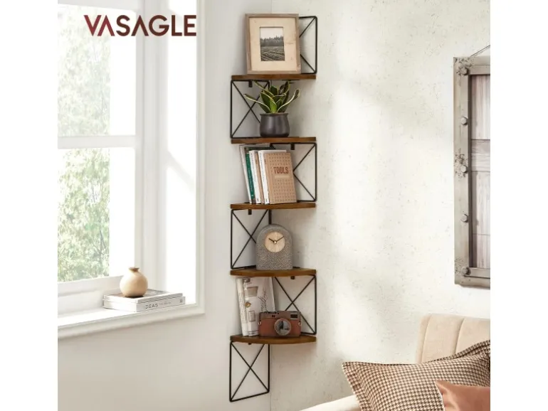 Vasagle Eckregal 5 Ebenen Zickzack-Design 20 cm x 20 cm x 127,5 cm Braun-Schwarz