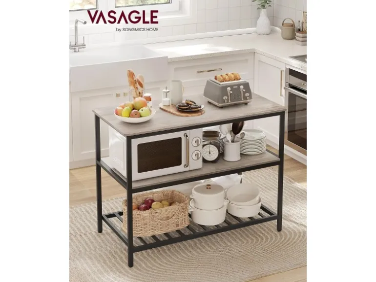 Vasagle Küchenregal mit Arbeitsplatte 60 cm x 120 cm x 90 cm Greige-Schwarz