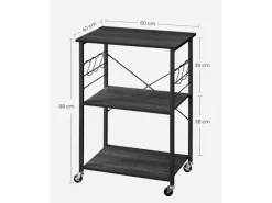 Vasagle Küchenregal mit Rollen 40 cm x 60 cm x 89 cm Schwarz
