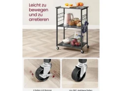 Vasagle Küchenregal mit Rollen 40 cm x 60 cm x 89 cm Schwarz