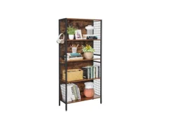 Vasagle Standregal 4 Ablagen und 4 S-Haken 30 x 74 x 154,5 cm Braun-Schwarz