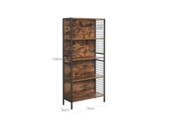 Vasagle Standregal 4 Ablagen und 4 S-Haken 30 x 74 x 154,5 cm Braun-Schwarz