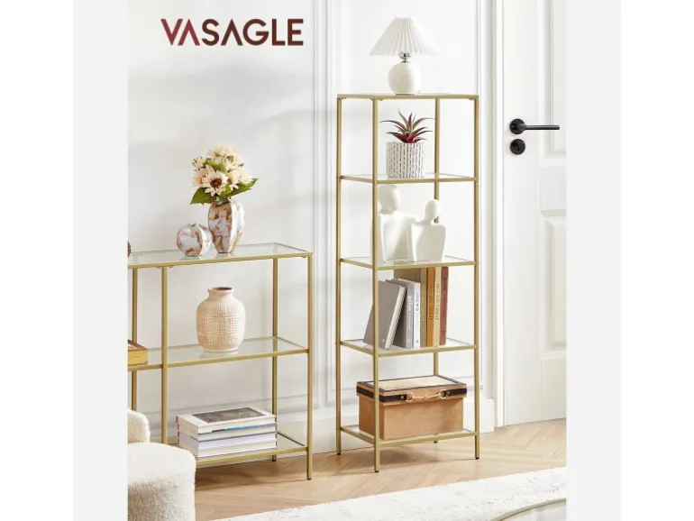 Vasagle Standregal 5 Ablagen 30 cm x 40 cm x 124,5 cm Gold