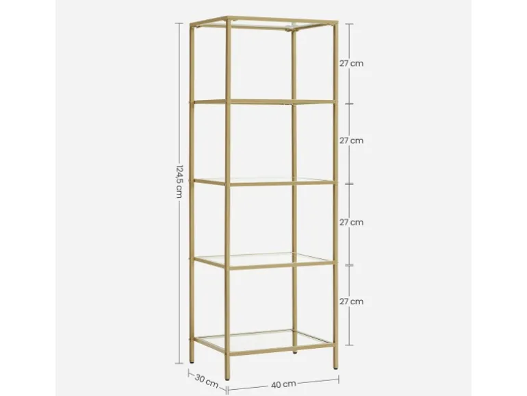 Vasagle Standregal 5 Ablagen 30 cm x 40 cm x 124,5 cm Gold
