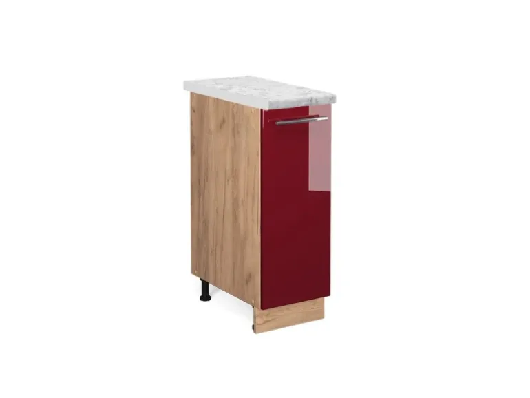 Vicco Apothekerschrank Fame-Line Bordeaux Hochglanz/Goldkraft Eiche 30 cm AP Marmor