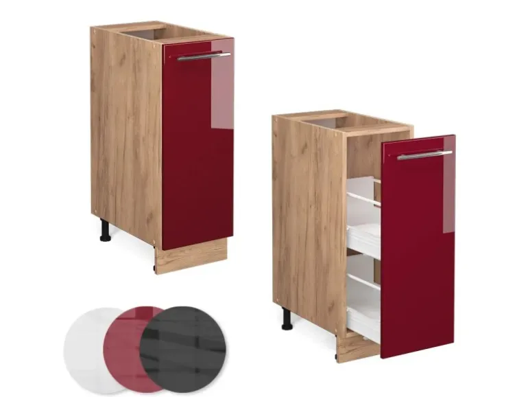 Vicco Apothekerschrank Fame-Line Bordeaux Hochglanz/Goldkraft Eiche 30 cm AP Marmor