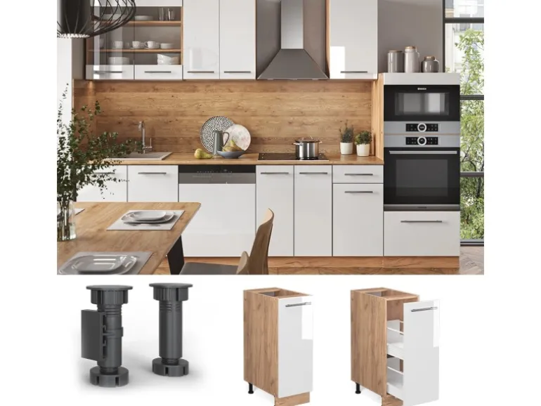Vicco Apothekerschrank Fame-Line Weiß Hochglanz/Goldkraft Eiche 30 cm ohne Arbeitsplatte