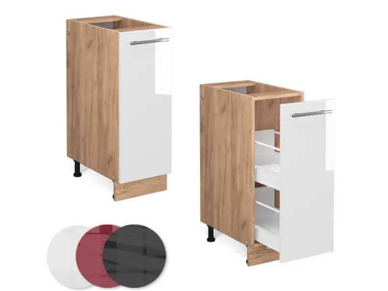 Vicco Apothekerschrank Fame-Line Weiß Hochglanz/Goldkraft Eiche 30 cm ohne Arbeitsplatte