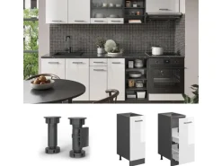 Vicco Apothekerschrank R-Line Medizinschrank für die Küche Weiß Hochglanz/Anthrazit AP Marmor